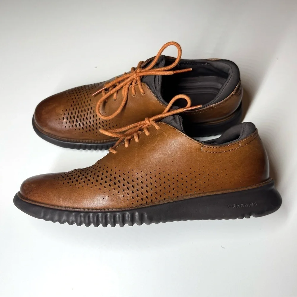 Cole Haan Men's 2.ZEROGRAND Laser Wingtip Oxfords Brown Leather Shoes Size- 8M